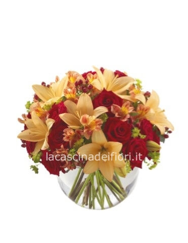 Mazzo di lilium rosa o bianche  e rose